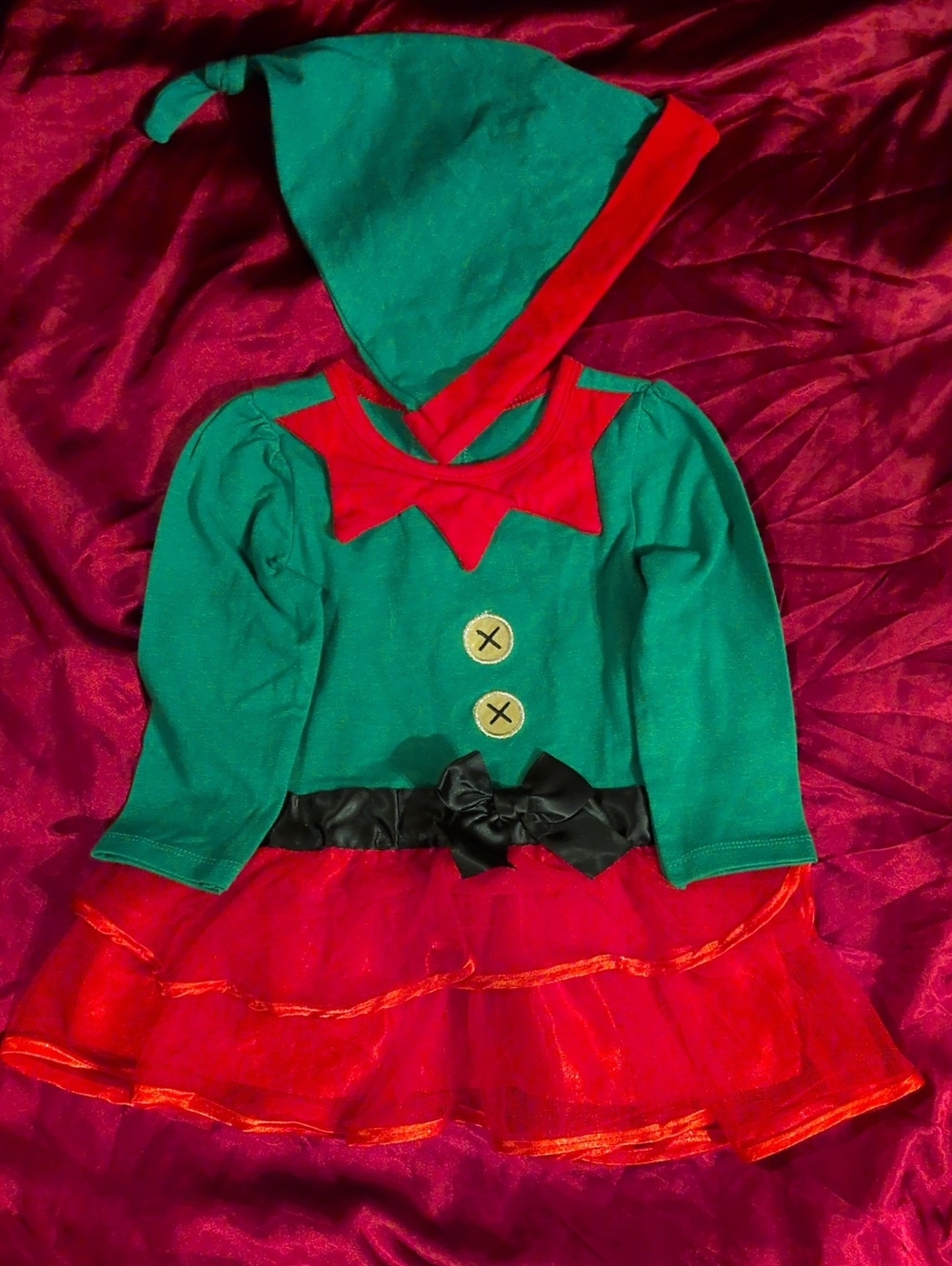 Koala Kids Green and Red Festive Elf Dress with Hat